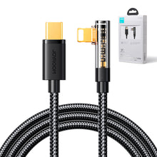 Заредете изображение във визуализатора на галерията – Joyroom Angled Lightning cable - USB C for fast charging and data transfer 20W 1.2 m black (S-CL020A6)
