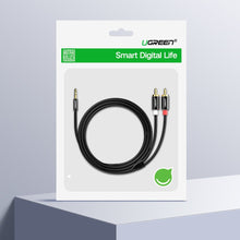 Заредете изображение във визуализатора на галерията – Ugreen audio cable 3.5 mm mini jack - 2RCA 3m black (10590)
