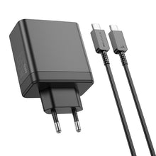 Заредете изображение във визуализатора на галерията – Borofone Wall charger BN12 Manager - USB + 2xType C - PD 65W 3A with Type C to Type C cable black
