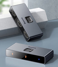 Заредете изображение във визуализатора на галерията – Baseus two-way switch splitter HDMI switcher - 2x HDMI 4K / 30 Hz gray (CAHUB-BC0G) - TopMag
