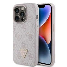 Заредете изображение във визуализатора на галерията – Original Case GUESS hardcase Leather 4G Triangle Strass GUHCP15LP4TDPP for Iphone 15 Pro Pink
