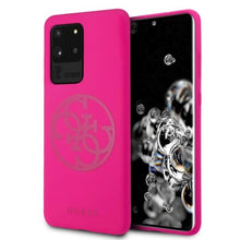 Заредете изображение във визуализатора на галерията – Guess GUHCS69LS4GFU S20 Ultra G988 fuksja/fuchsia hard case Silicone 4G Tone On Tone - TopMag
