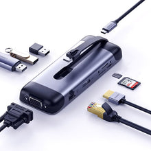 Заредете изображение във визуализатора на галерията – Ugreen 9in1 multi-functional HUB USB Type C - HDMI / 3x USB 3.2 Gen 1 / SD micro SD / VGA / RJ45 card reader / USB Type C Power Delivery 100 W 20 V 5 A gray (70409 CM286) - TopMag
