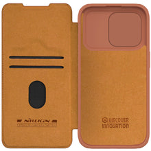 Заредете изображение във визуализатора на галерията – Nillkin Qin Pro Leather Flip Camera Cover Case for iPhone 15 Pro Max - Brown
