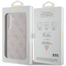 Заредете изображение във визуализатора на галерията – Guess 4G Collection Leather Metal Logo MagSafe case for Samsung Galaxy S24+ - pink
