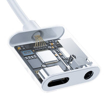 Заредете изображение във визуализатора на галерията – Dudao adapter plug headphone splitter USB Type C - USB Type C / 3.5 mm mini jack white (L13T white) - TopMag
