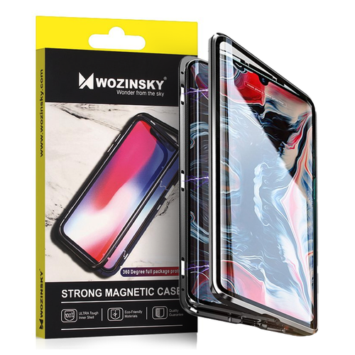 Wozinsky Full Magnetic Case Full Body Front and Back Cover with built-in glass for Samsung Galaxy A71 black-transparent - TopMag