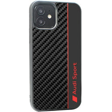 Заредете изображение във визуализатора на галерията – Original Case AUDI hardcase Carbon Fiber Stripe AUS-TPUPCIP12P-R8/D1-BK for Iphone 12/ 12 Pro black
