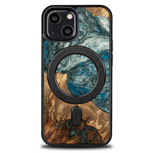 Заредете изображение във визуализатора на галерията – Wood and Resin Case for iPhone 13 Mini MagSafe Bewood Unique Planet Earth - Blue-Green
