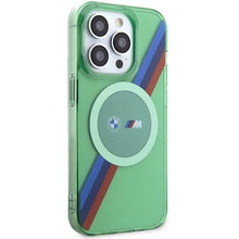 Заредете изображение във визуализатора на галерията – BMW M Tricolor Stripes MagSafe case for iPhone 15 Pro - green
