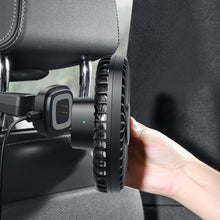 Заредете изображение във визуализатора на галерията – Baseus Vehicle mounted Backseat wireless Fan car headrest windmill black (CXZR-01) - TopMag

