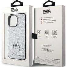 Заредете изображение във визуализатора на галерията – Karl Lagerfeld Fixed Glitter Choupette Logo Metal Pin Case for iPhone 15 Pro Max - Silver
