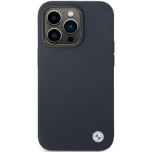 Заредете изображение във визуализатора на галерията – Case BMW BMHCP14XSTRONG iPhone 14 Pro Max 6.7" navy blue/navy Silicone Metal Logo
