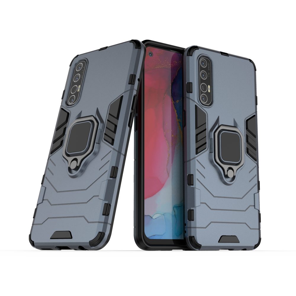 Ring Armor Case Kickstand Tough Rugged Cover for Oppo Reno3 Pro blue - TopMag