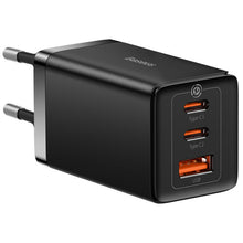 Заредете изображение във визуализатора на галерията – GaN 2xUSB C 1xUSB 65W fast charger Baseus GaN5 Pro + USB C - USB C 100W cable - black
