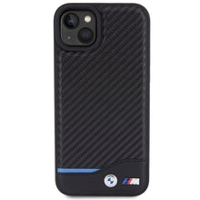 Заредете изображение във визуализатора на галерията – Original Case BMW Leather Carbon BMHCP15M22NBCK for Iphone 15 Plus Black
