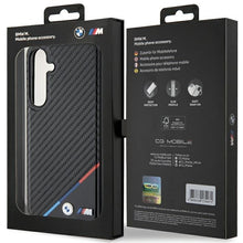 Заредете изображение във визуализатора на галерията – Original Case BMW hardcase Carbon Tricolor Line MagSafe BMHMS24S23PUDTK for Samsung Galaxy S24 Black
