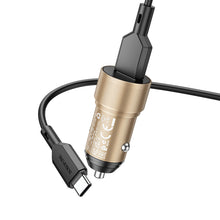 Заредете изображение във визуализатора на галерията – Borofone Car charger BZ19A Wisdom - USB - QC 3.0 18W with USB to Type C cable gold
