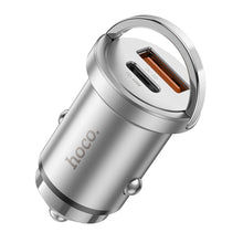 Заредете изображение във визуализатора на галерията – HOCO car charger USB QC 3.0 + Type C PD 45W NZ10 silver

