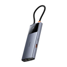 Заредете изображение във визуализатора на галерията – USB HUB 6in1 Baseus Metal Gleam Series II USB-A/USB-C/USB-C PD/HDMI/RJ45/SD/TF - black
