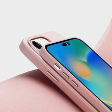 Заредете изображение във визуализатора на галерията – Dux Ducis Grit Leather Case for iPhone 14 Pro Max Elegant Faux Leather Cover (MagSafe Compatible) Pink
