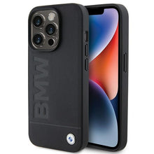 Заредете изображение във визуализатора на галерията – Original Case BMW Magsafe Leather Hot Stamp BMHMP15LSLLBK for Iphone 15 Pro Black

