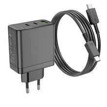 Заредете изображение във визуализатора на галерията – Borofone Wall charger BN12 Manager - USB + 2xType C - PD 65W 3A with Type C to Type C cable black

