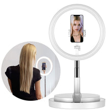 Заредете изображение във визуализатора на галерията – LED selfie ring light flash 52 - 170 cm tripod with phone holder white - TopMag
