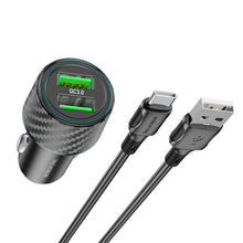 Заредете изображение във визуализатора на галерията – Borofone Car charger BZ21A Brilliant - 2xUSB - QC 3.0 36W with USB to Type C cable black
