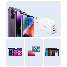 Заредете изображение във визуализатора на галерията – Ugreen CD244 65W USB-A / 2x USB-C GaN fast charger - white
