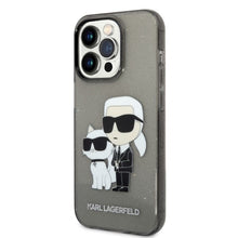 Заредете изображение във визуализатора на галерията – Original Pouch KARL LAGERFELD Gliter Karl&amp;Choupette KLHCP14LHNKCTGK for Iphone 14 Pro black
