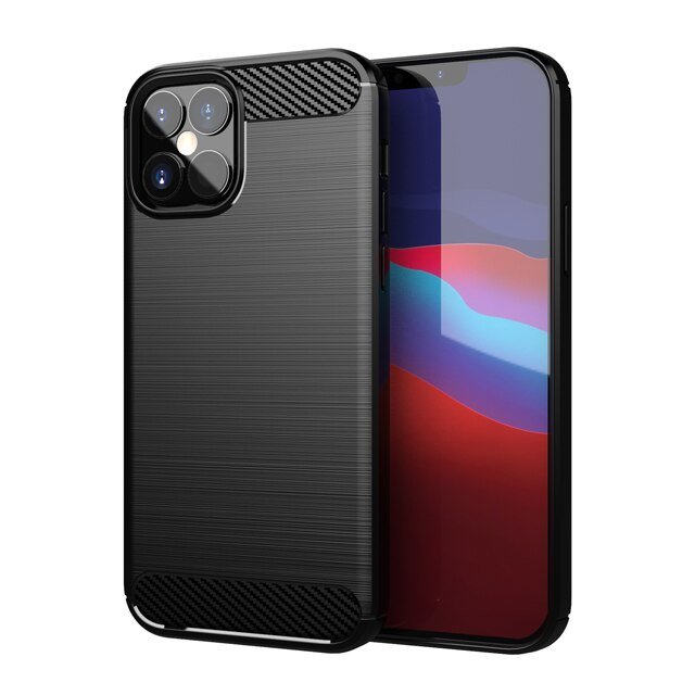 Carbon Case Flexible Cover TPU Case for iPhone 12 Pro Max black - TopMag