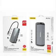 Заредете изображение във визуализатора на галерията – Dudao 11in1 multifunctional HUB USB Type C - USB Type C PD 60 W / HDMI / 3.5 mm mini jack / 1x USB 2.0 / SD card reader micro SD / VGA / RJ45 / 3x USB 3.2 Gen 1 gray (A15Pro gray) - TopMag

