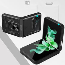 Заредете изображение във визуализатора на галерията – Hybrid Armor Camshield case for Samsung Galaxy Z Flip 3 armored case with camera cover black
