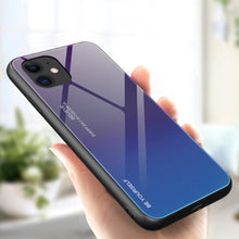 Заредете изображение във визуализатора на галерията – Gradient Glass Durable Cover with Tempered Glass Back iPhone 12 mini green-purple - TopMag
