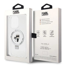 Заредете изображение във визуализатора на галерията – Karl Lagerfeld Ring Stand Karl&amp;Choupette MagSafe case for iPhone 14 Pro Max - white
