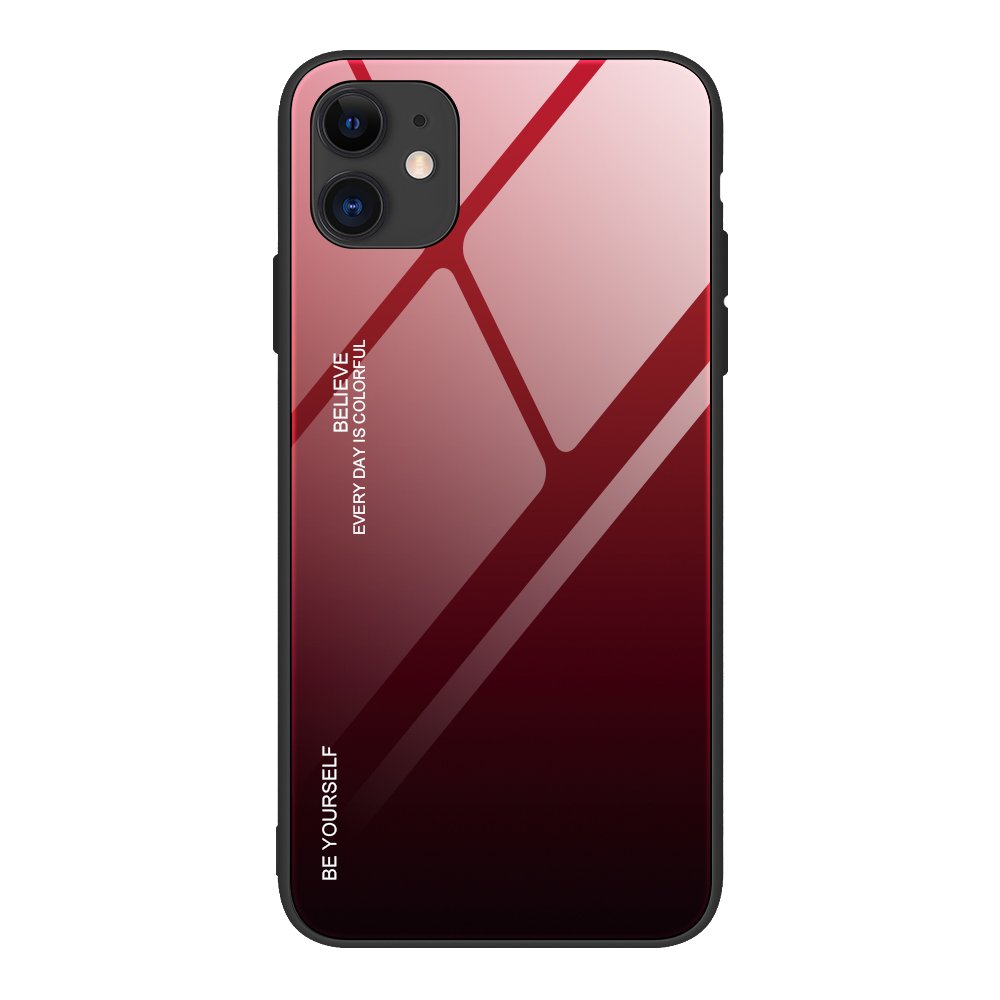 Gradient Glass Durable Cover with Tempered Glass Back iPhone 12 Pro / iPhone 12 black-red - TopMag