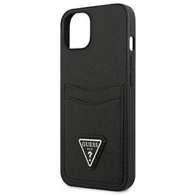 Заредете изображение във визуализатора на галерията – Original faceplate case GUESS GUHCP13MPSATPK for iPhone 13 (Saffiano Double Card Triangle / black)
