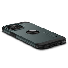 Заредете изображение във визуализатора на галерията – Spigen Tough Armor MagSafe case with stand for iPhone 15 Pro - green
