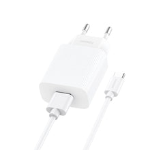 Заредете изображение във визуализатора на галерията – Foneng Wall charger EU28 - USB - 2,4A with USB to Type C cable white
