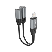 Заредете изображение във визуализатора на галерията – Dudao Headphone Adapter Lightning to Lightning Adapter + 3.5mm Mini Jack for Music and Charging Gray (L17i + Gray) - TopMag
