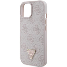 Заредете изображение във визуализатора на галерията – Guess Leather 4G Triangle Strass case for iPhone 15 - pink
