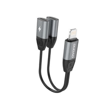 Заредете изображение във визуализатора на галерията – Dudao Headphone Adapter Lightning to 2x Lightning Adapter for Music and Charging Gray (L17i gray) - TopMag
