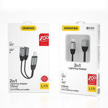 Заредете изображение във визуализатора на галерията – Dudao Headphone Adapter Lightning to 2x Lightning Adapter for Music and Charging Gray (L17i gray) - TopMag
