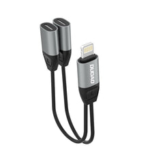 Заредете изображение във визуализатора на галерията – Dudao Headphone Adapter Lightning to 2x Lightning Adapter for Music and Charging Gray (L17i gray) - TopMag
