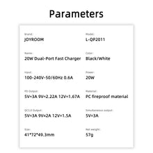 Заредете изображение във визуализатора на галерията – Joyroom fast UK wall charger USB Type C + USB 20W PD QC3.0 black (L-QP2011) + USB Type C - Lightning cable 1m (S-M006)
