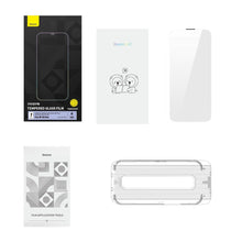 Заредете изображение във визуализатора на галерията – Baseus Full Screen Tempered Glass for iPhone 14 Pro with Speaker Cover 0.4mm + Mounting Kit
