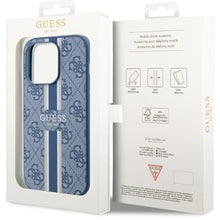 Заредете изображение във визуализатора на галерията – Guess GUHMP14LP4RPSB iPhone 14 Pro 6.1" blue/blue hardcase 4G Printed Stripes MagSafe
