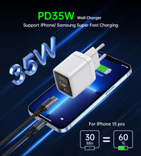 Заредете изображение във визуализатора на галерията – Choetech PD6052 USB-C USB-A PD 35W GaN wall charger with display - white
