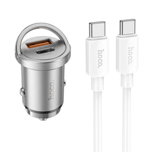 Заредете изображение във визуализатора на галерията – HOCO car charger 2 x USB QC3.0 18W + Type C PD 45W cable Type C for Type C Handy NZ10 silver
